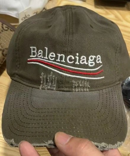 Balenciaga Logo Embroidered Off White Distressed Baseball Cap