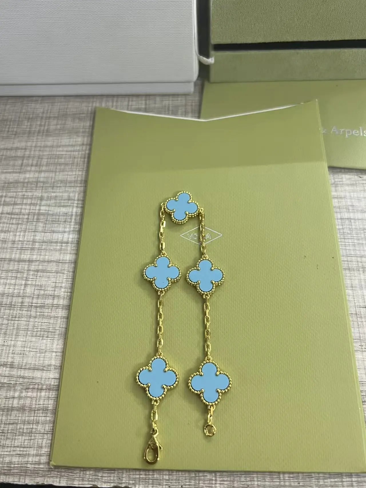 Van Cleef &amp; Arpels Alhambra Turquoise Gold Paved Chain Bracelet