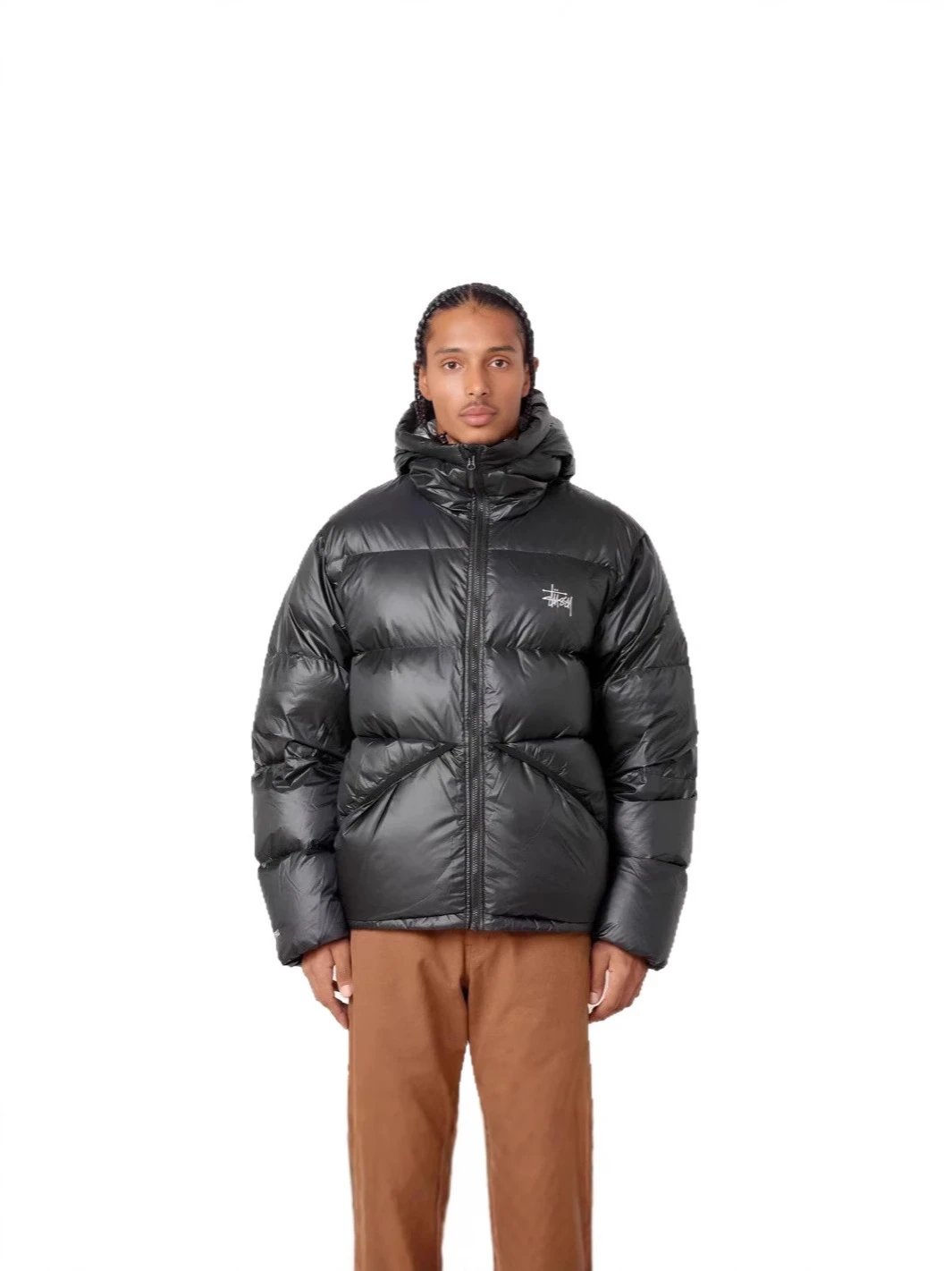 Stussy Puffer Jacket Black Pink Reversible Cropped Puffer