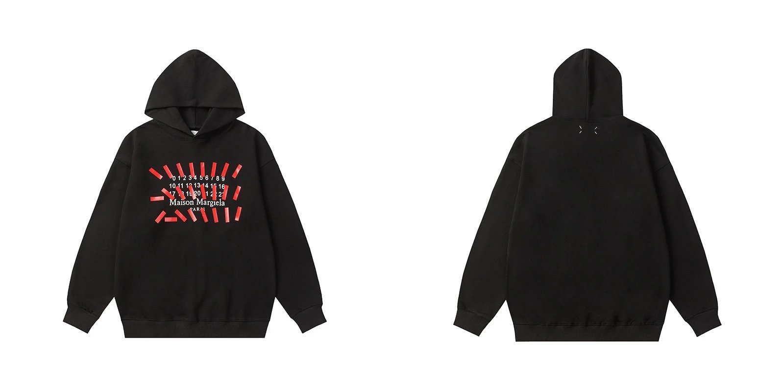 Maison Margiela Replica Black Numeric Print Hooded Sweatshirt