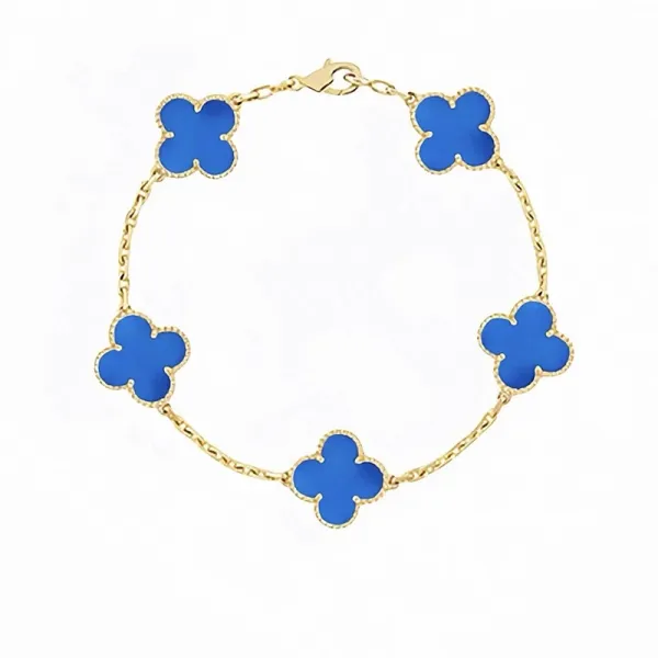 Van Cleef & Arpels Alhambra Five Motifs Blue Enamel Gold Bracelet - 1
