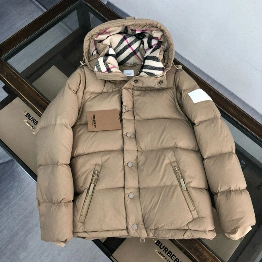Burberry men's winter sleeve letter logo thick down jacket with detachable sleeves and hood