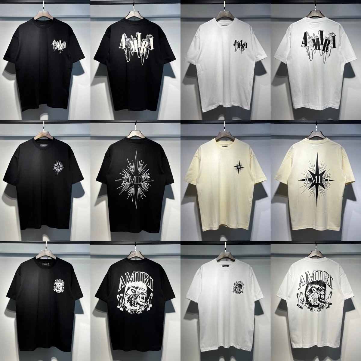 Amiri Graphic Print Black White Beige Blue Casual T Shirts