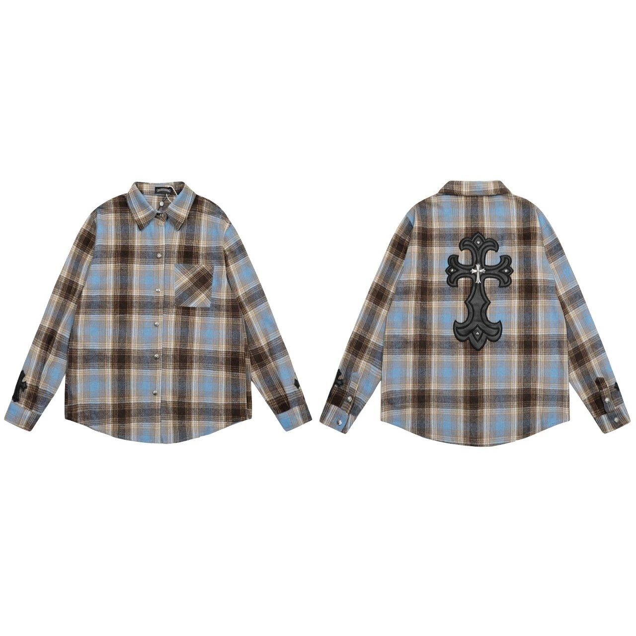 Chrome Hearts Red Beige Plaid Embroidered Cross Shirt