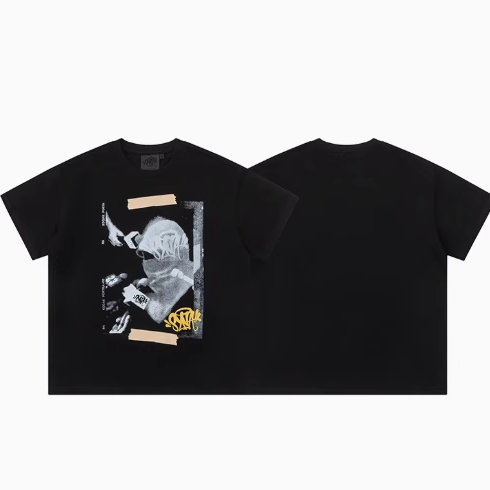 SYNK Graphic Print Black White Green Casual T-Shirt