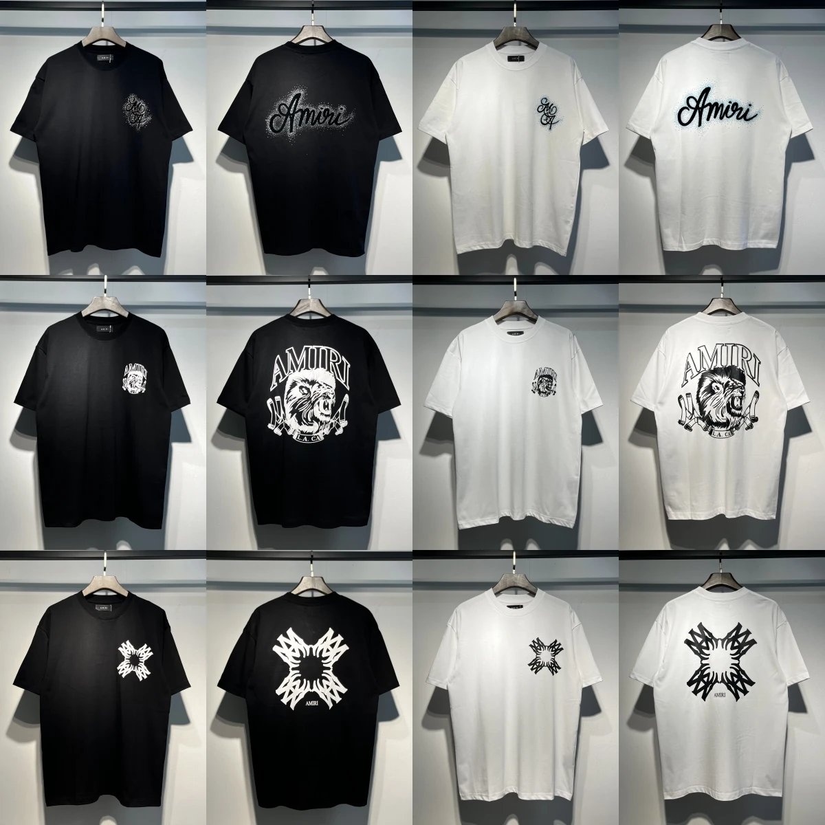 Amiri Graphic Print Black White Beige Blue Casual T Shirts