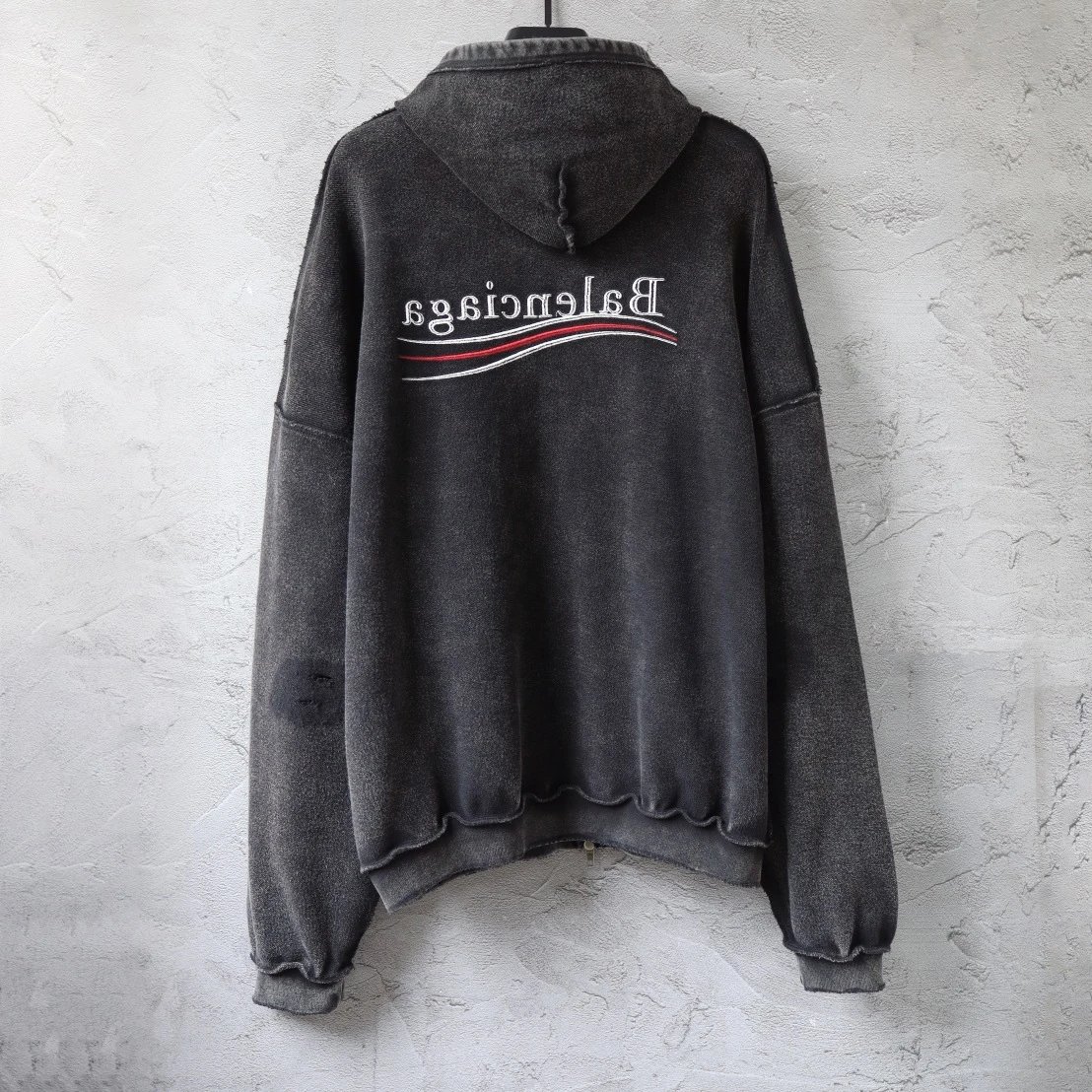 Balenciaga Oversized Washed Black Zip-Up Hoodie