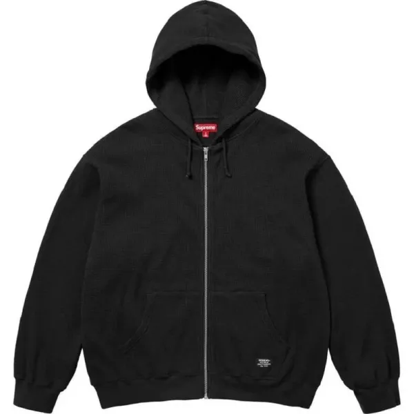 Supreme Waffle Knit Zip-Up Hoodie Black - 1