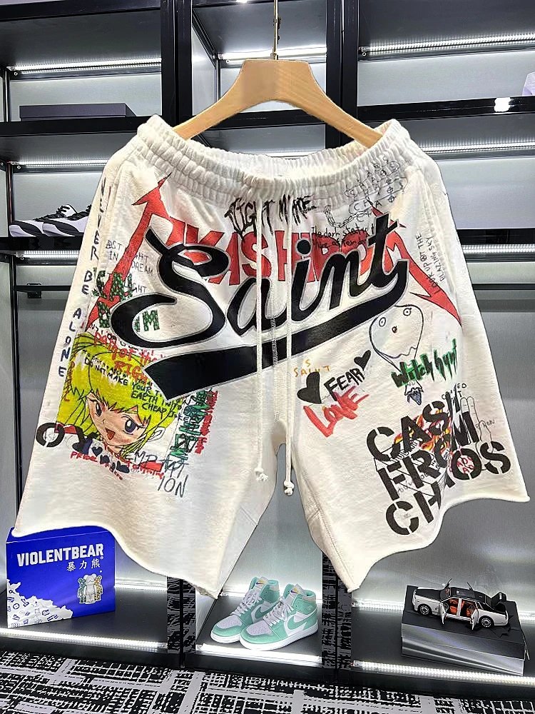 Cartoon Anime High Street Drawstring Elastic Waist Casual Sports Pants