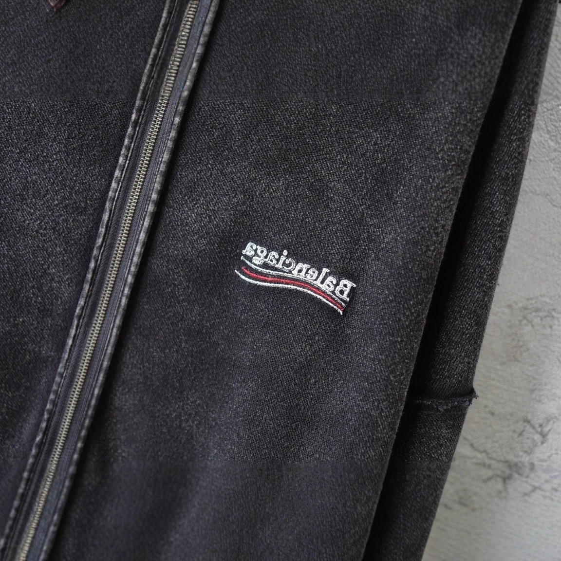 Balenciaga Oversized Washed Black Zip-Up Hoodie