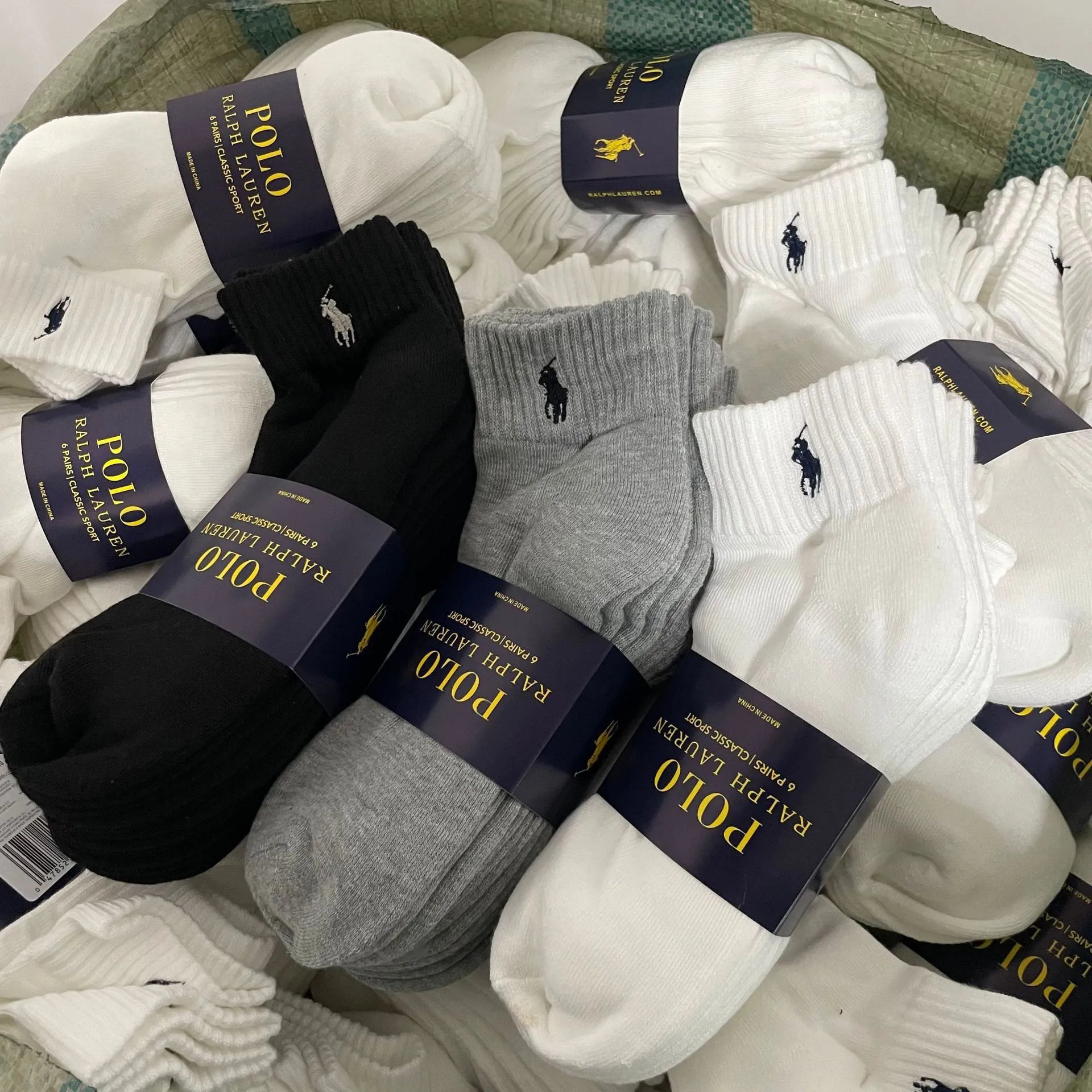 Polo Ralph Lauren embroidered socks with towel soles, classic mid-length casual socks