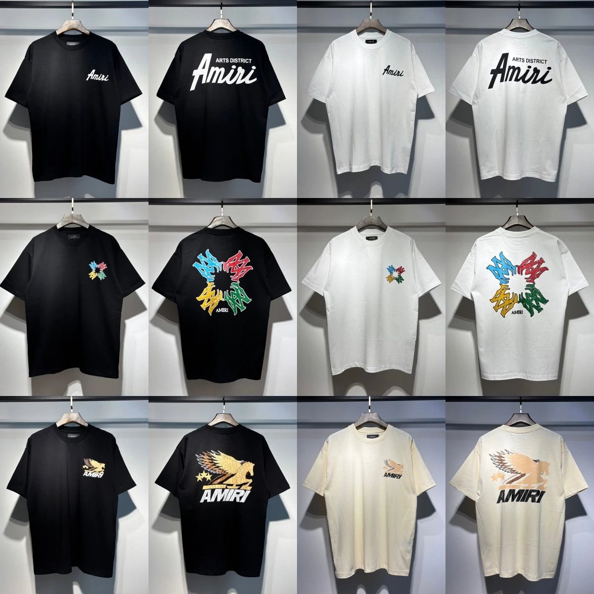Amiri Graphic Print Black White Beige Blue Casual T Shirts