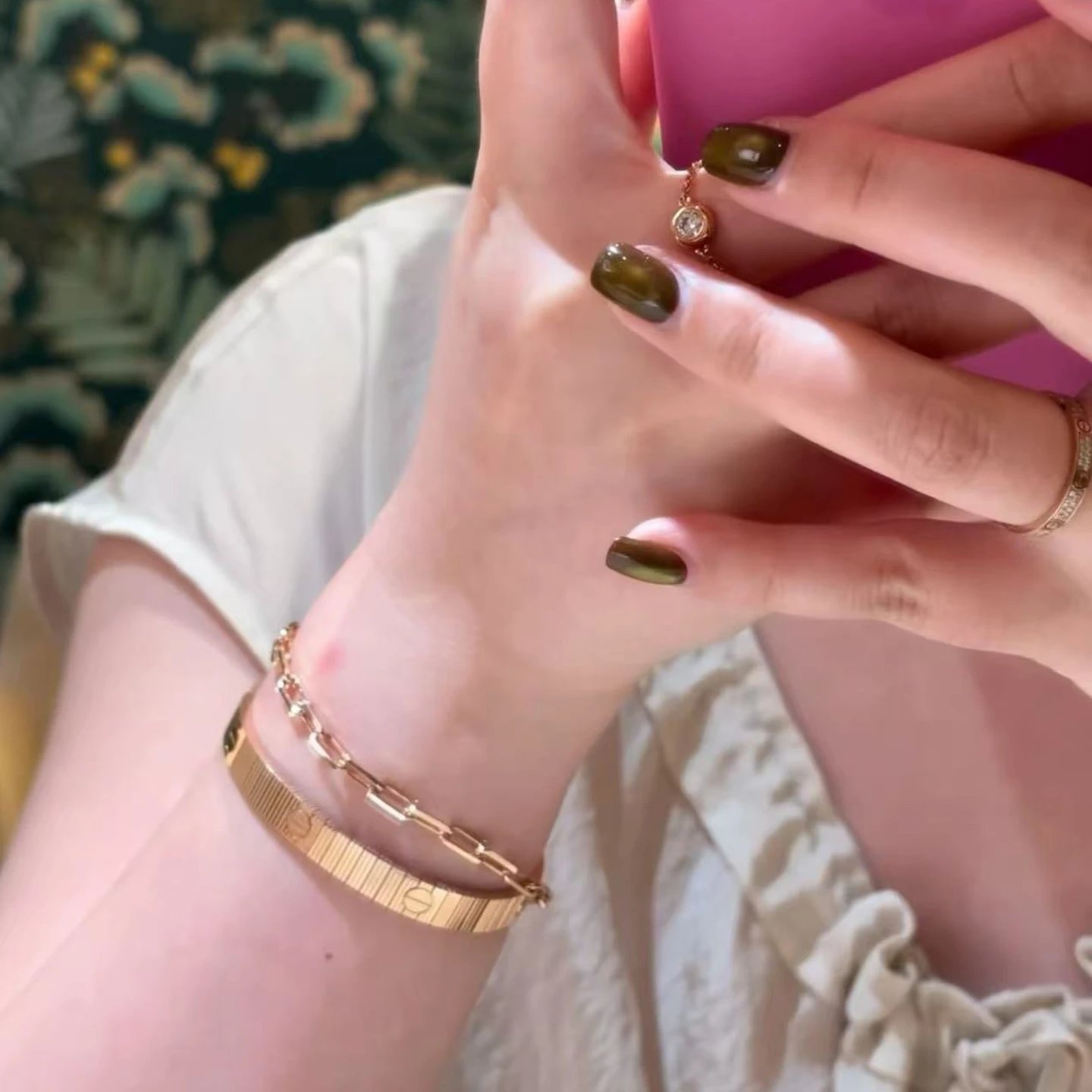 Colorfast diamond-encrusted couple's eternal bracelet