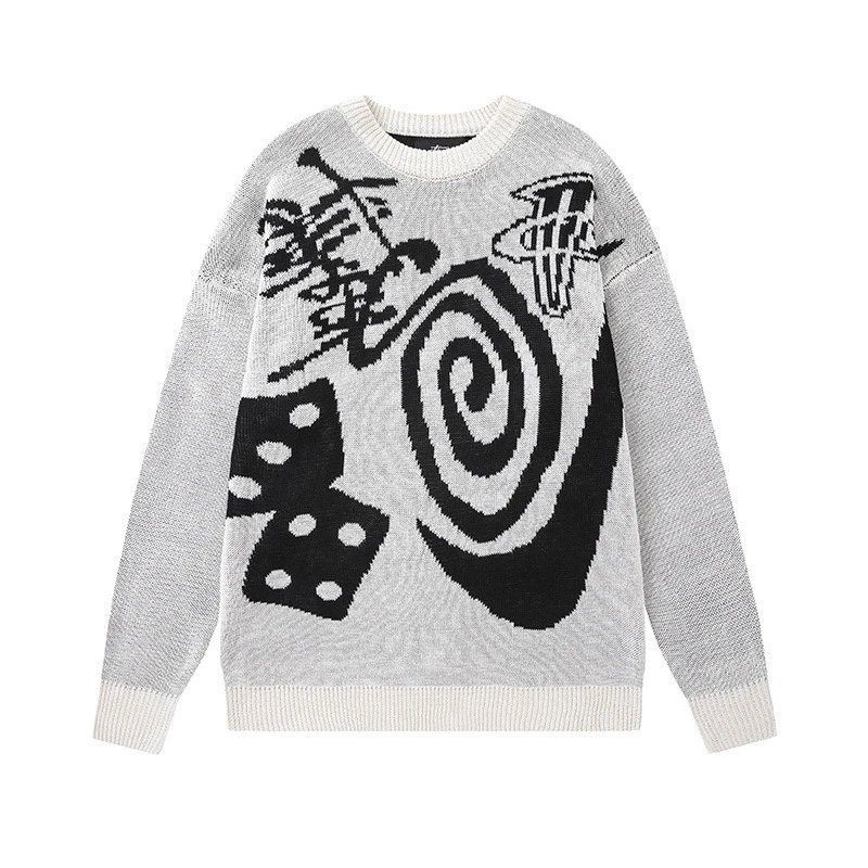 Stussy Waffle Knit Gray Graphic Long Sleeve Top