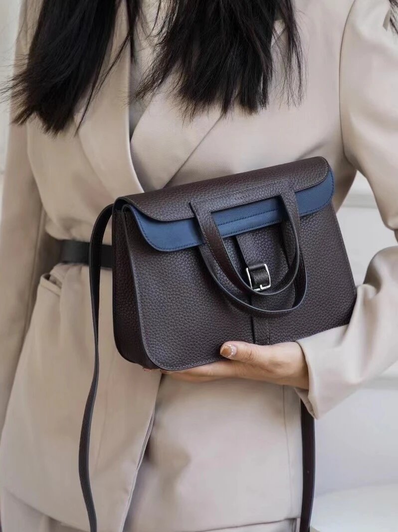 Structured Leather Crossbody Bag Light Gray Minimalist Handbag