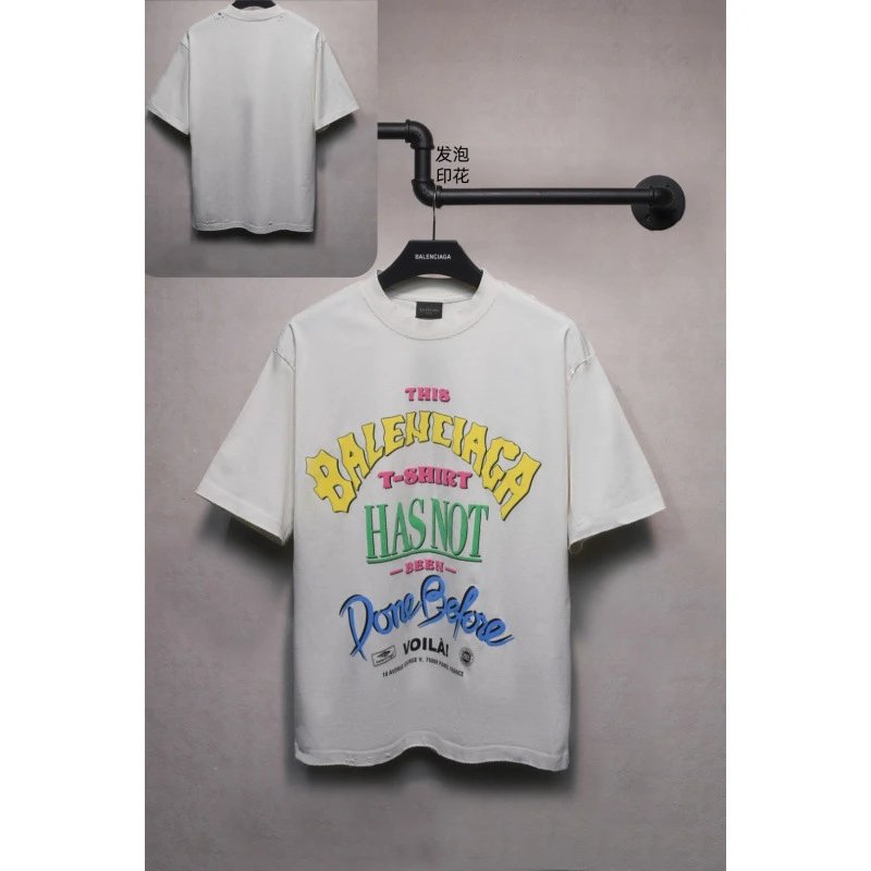 Balenciaga Logo Print Blue Gradient Casual T-Shirt