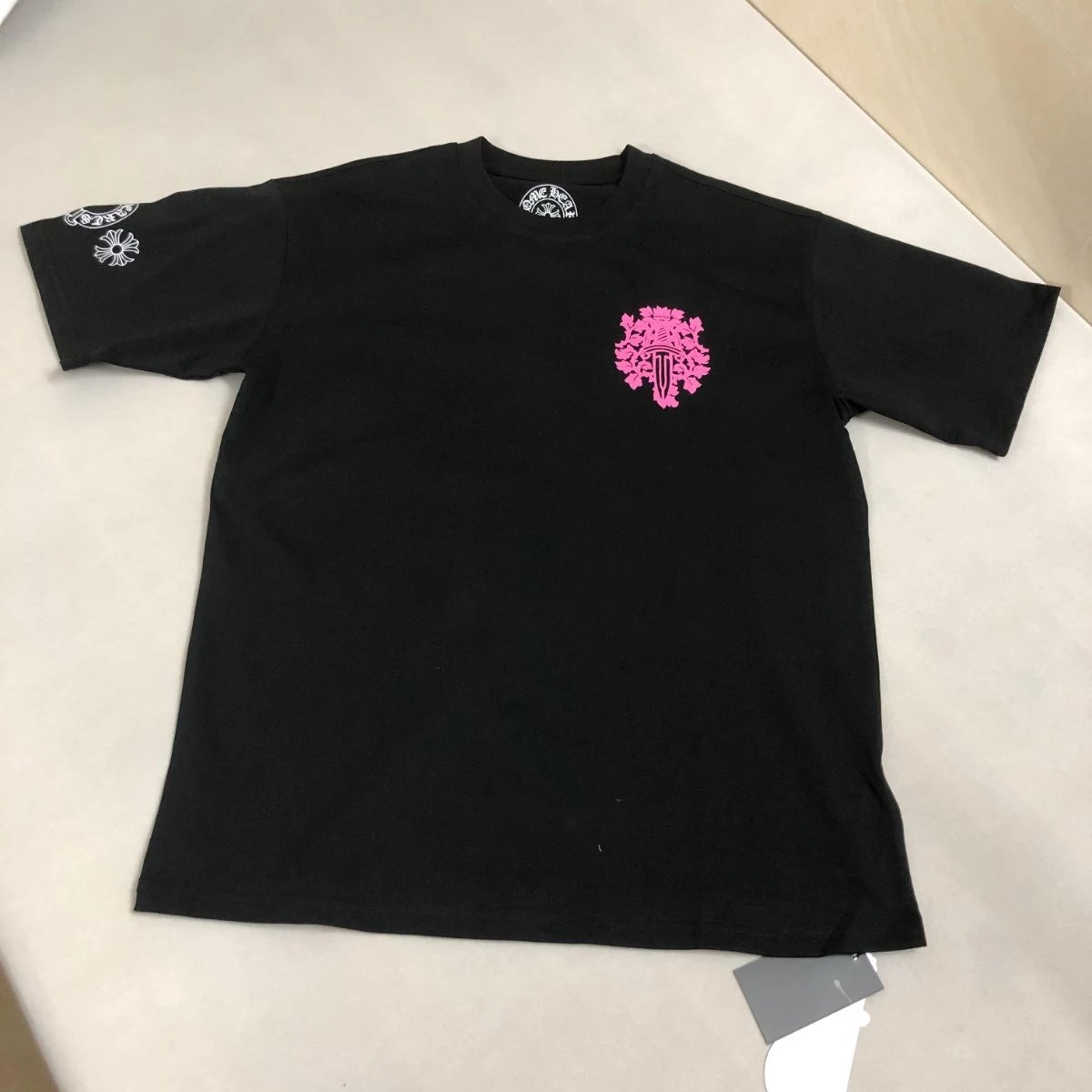 Chrome Hearts White Pink Gothic Print T-Shirt