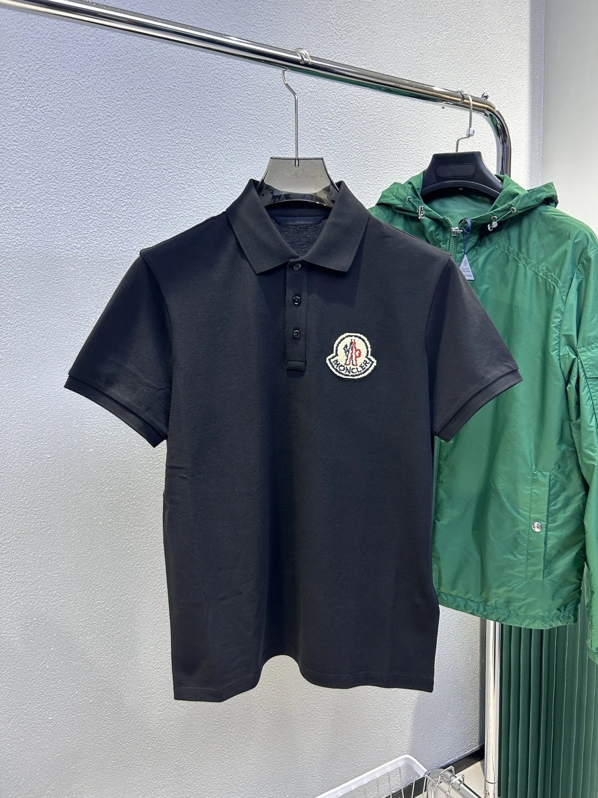 Moncler Classic Logo Embroidered Black Green White Blue Piqué Polo Shirt
