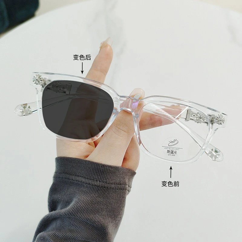 Black Acetate Eyeglasses with Gold Flower Embellishments Vintage Style