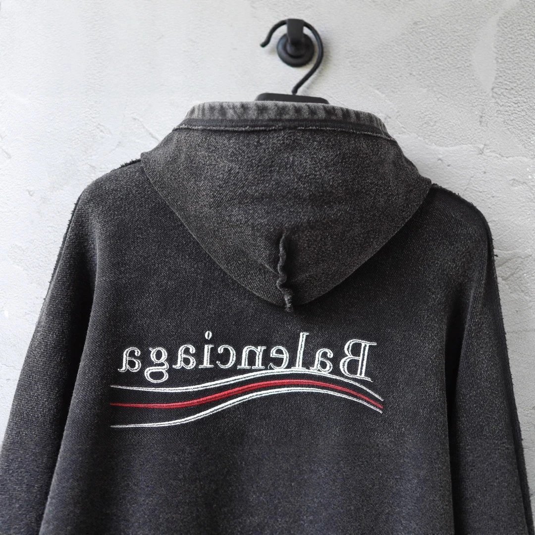 Balenciaga Oversized Washed Black Zip-Up Hoodie