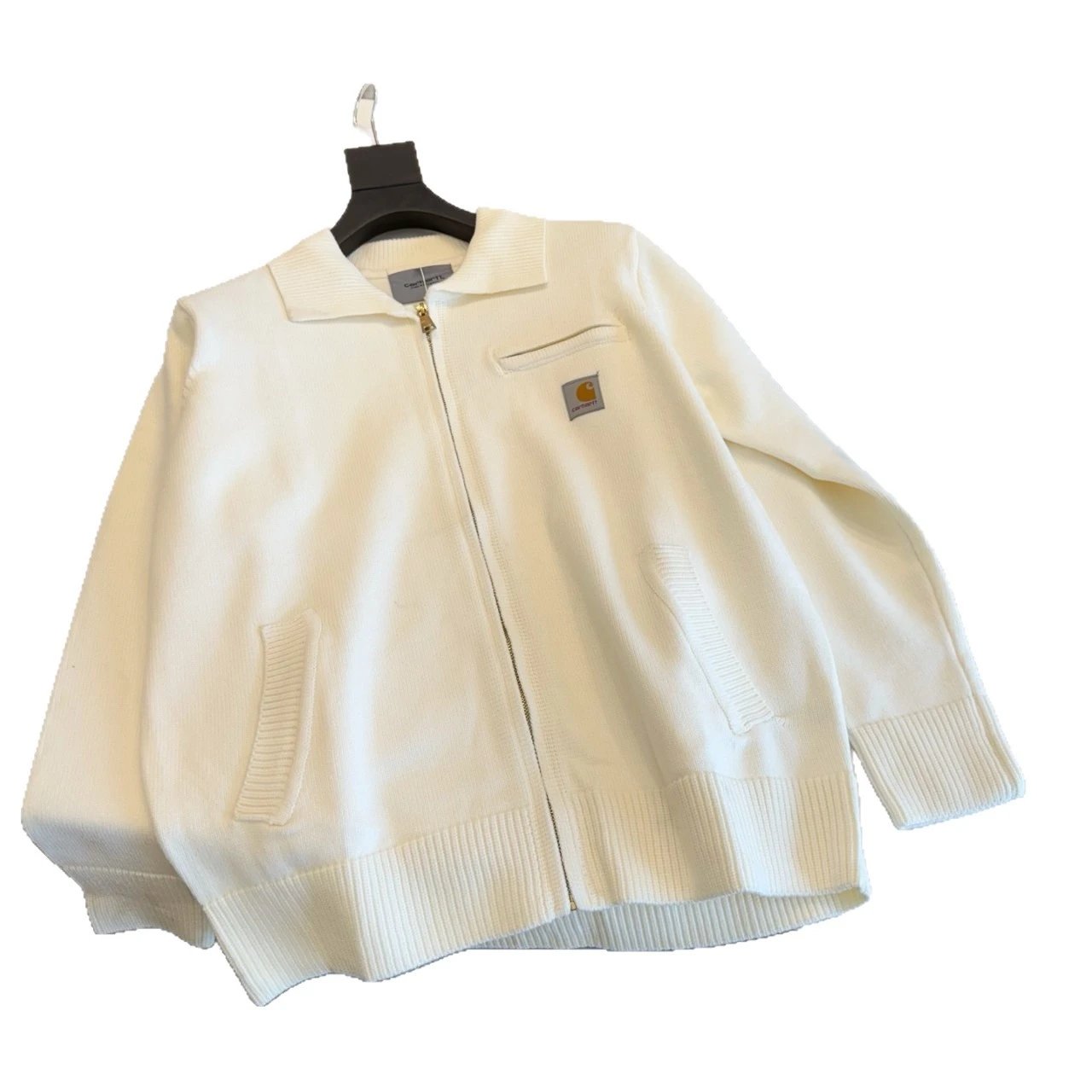 Carhartt Knit Zip-Up Jacket Cream and Black Casual Sweater