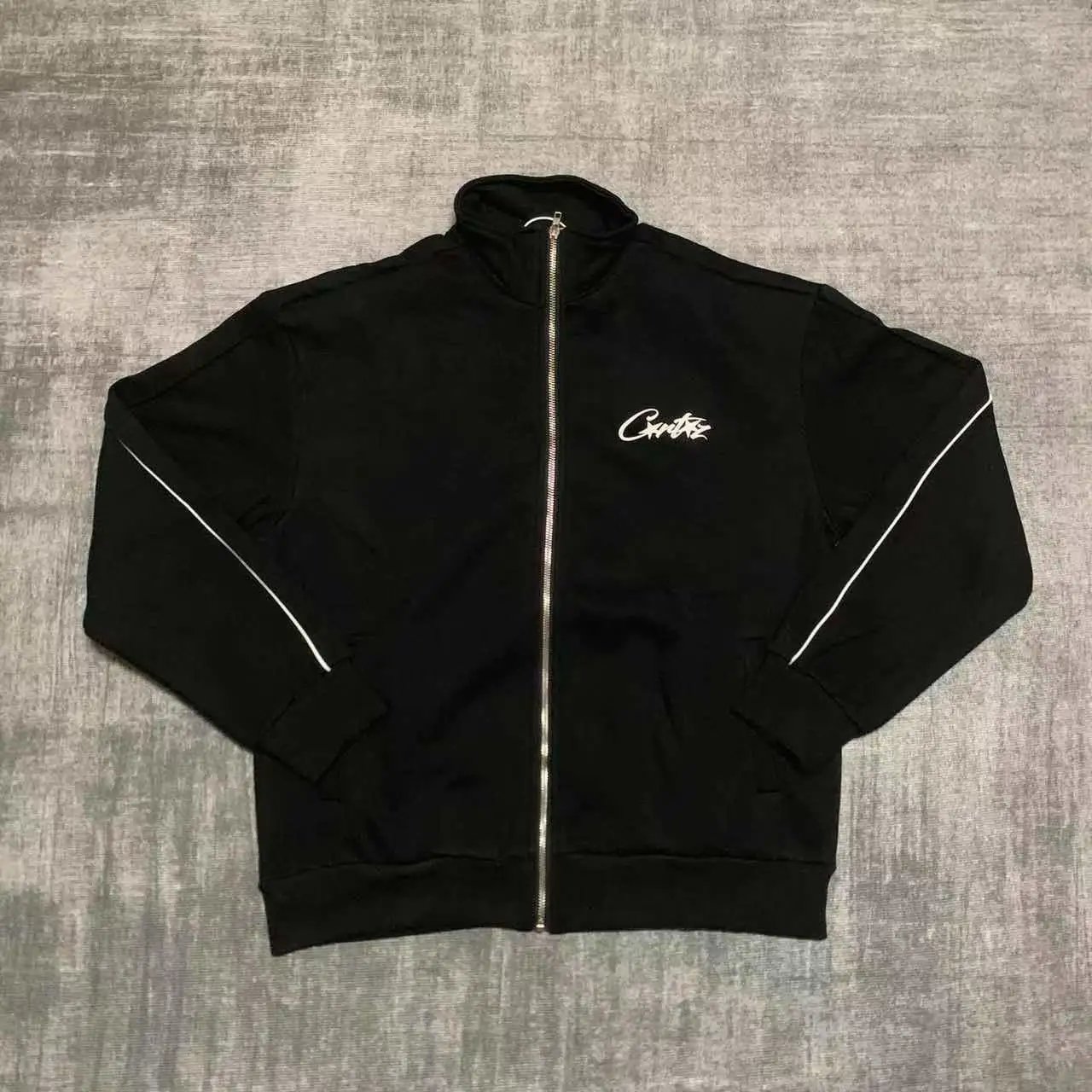 Printed Stand-Up Collar Sporty Casual Fleece-Lined Zip-Up Jacket T-Shirt