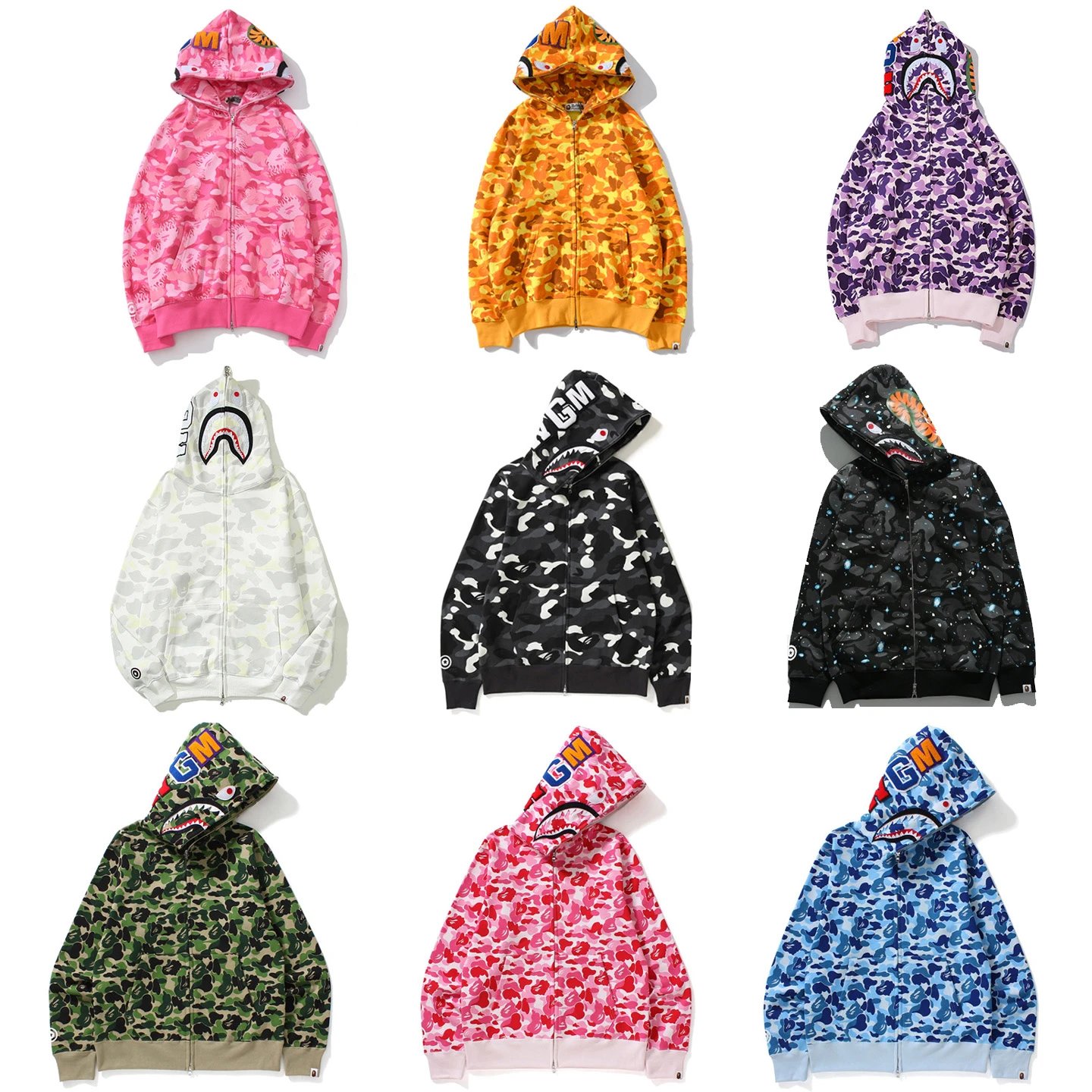 Trendy camouflage shark jacket for men and women, loose large-size hooded sweatshirt for couples