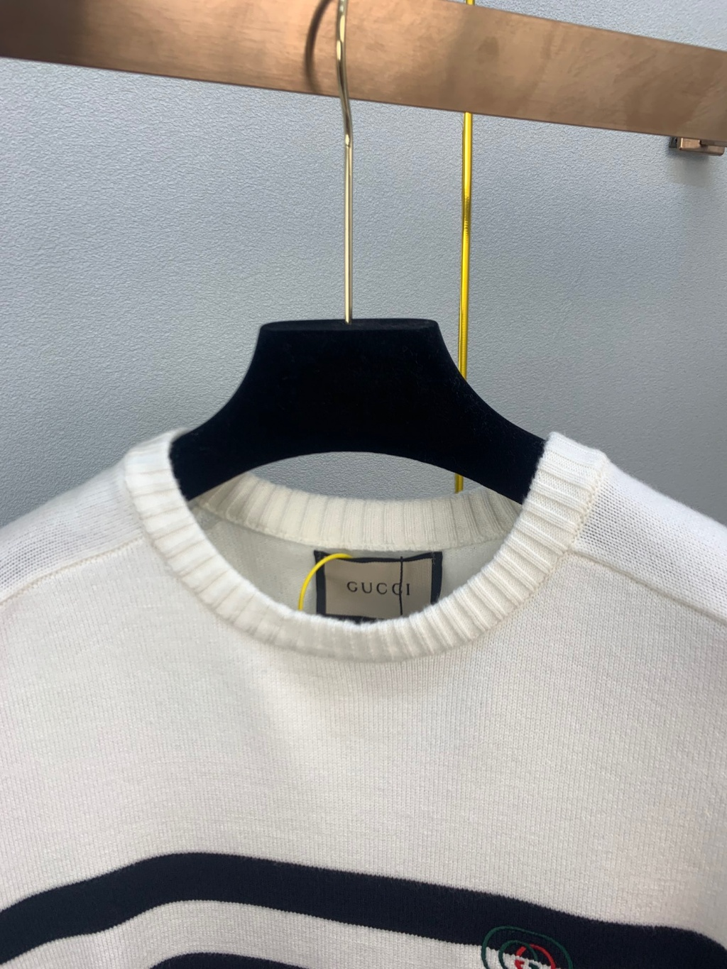 Gucci Striped White Navy Blue Crewneck Sweater