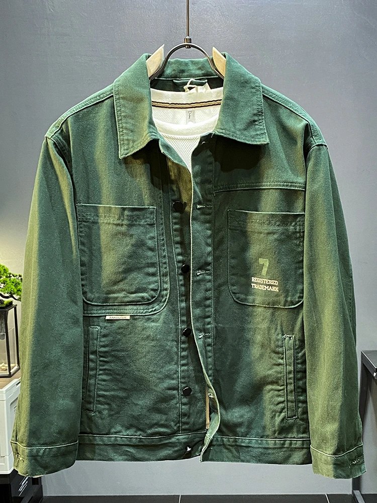 Number 7 Printed Dark Green Workwear Cargo Jacket