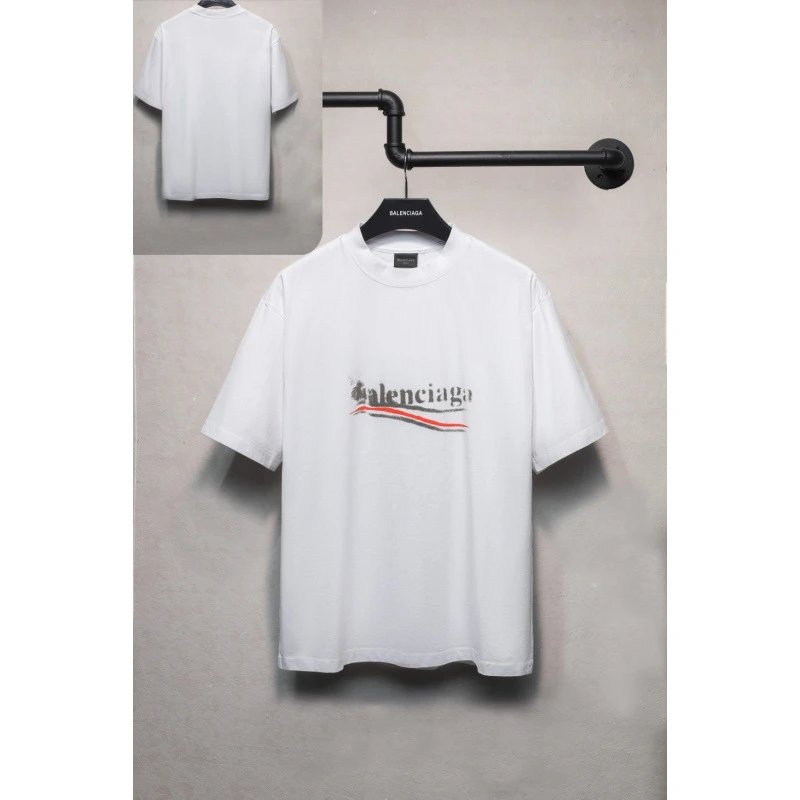 Balenciaga Logo Print Blue Gradient Casual T-Shirt