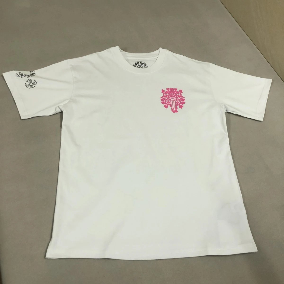 Chrome Hearts White Pink Gothic Print T-Shirt
