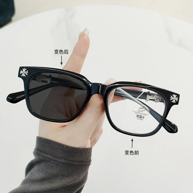 Black Acetate Eyeglasses with Gold Flower Embellishments Vintage Style