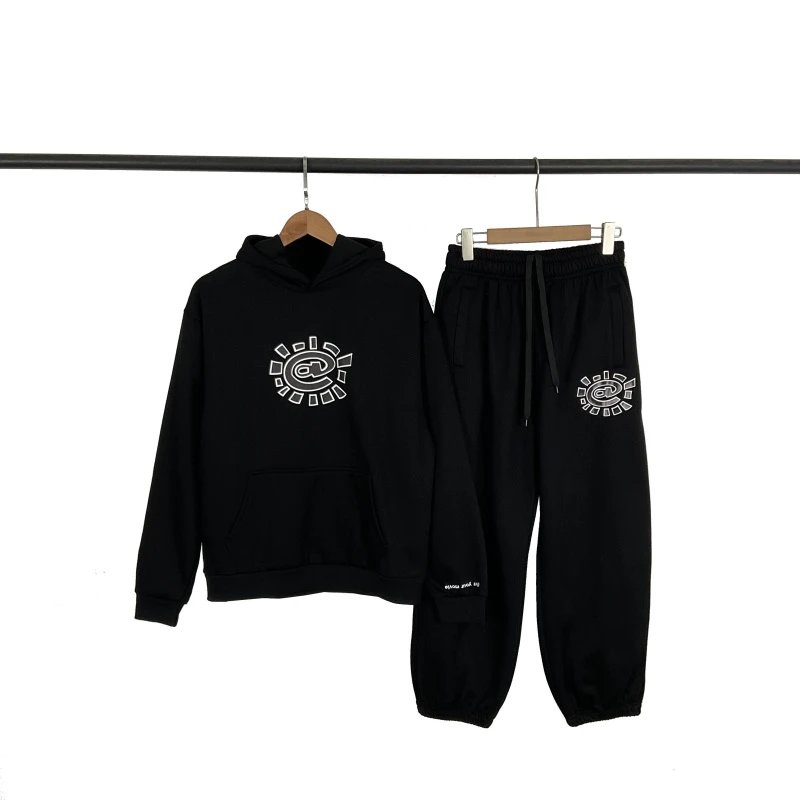 Graphic Hooded Sweatshirt Set Gray Brown Green Blue Black Streetwear