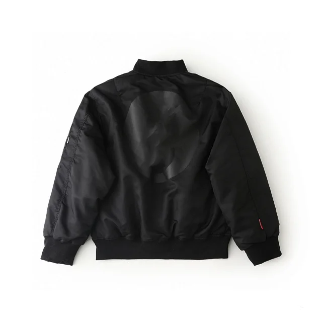 Black Bomber Jacket with Leopard Lining and Embroidered S25 Logo