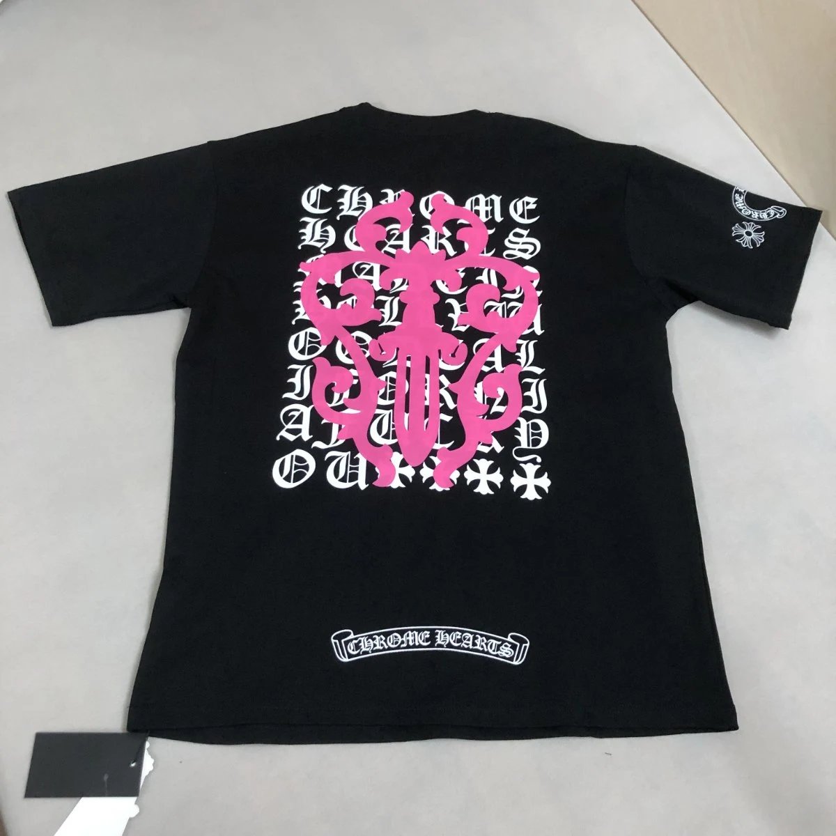 Chrome Hearts White Pink Gothic Print T-Shirt