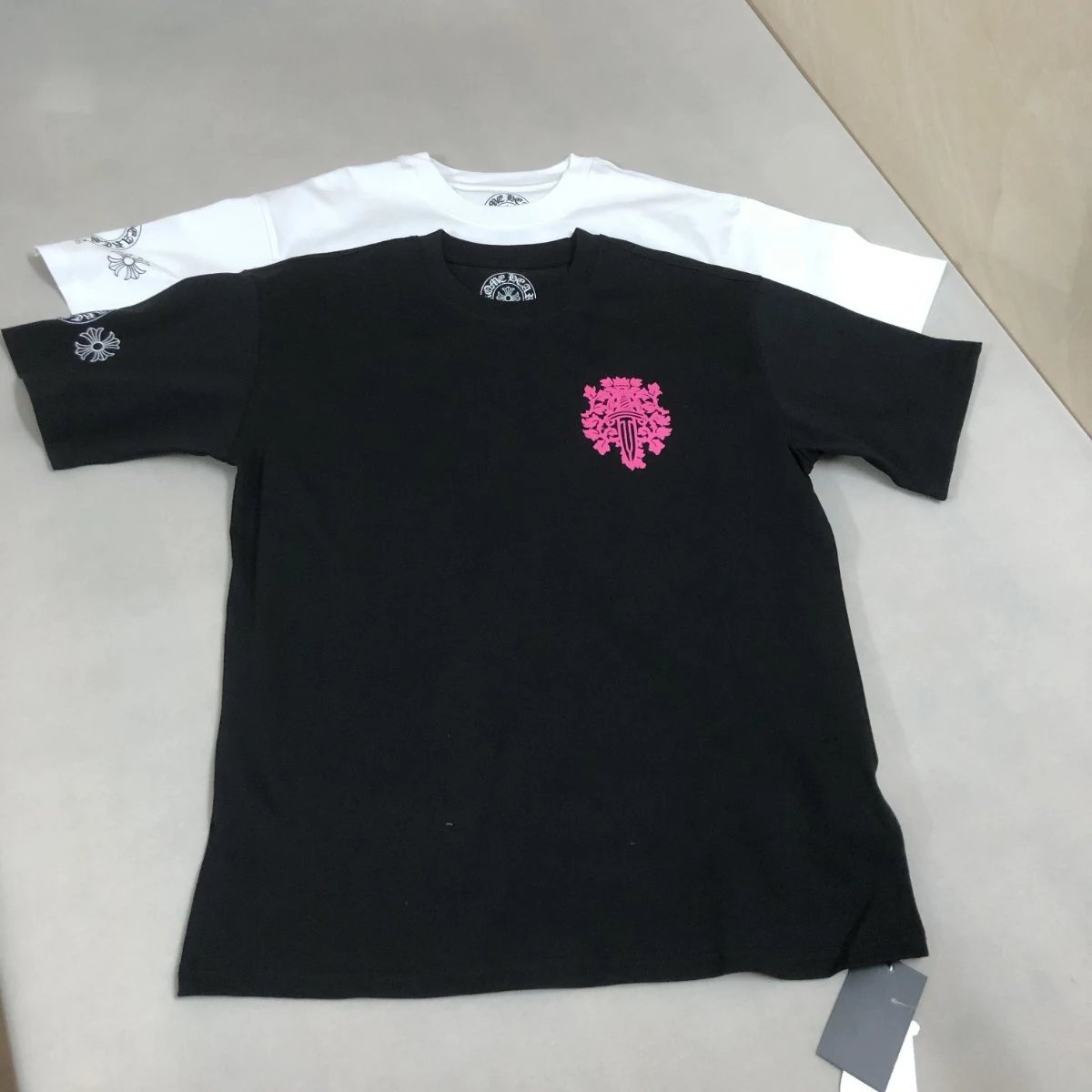 Chrome Hearts White Pink Gothic Print T-Shirt