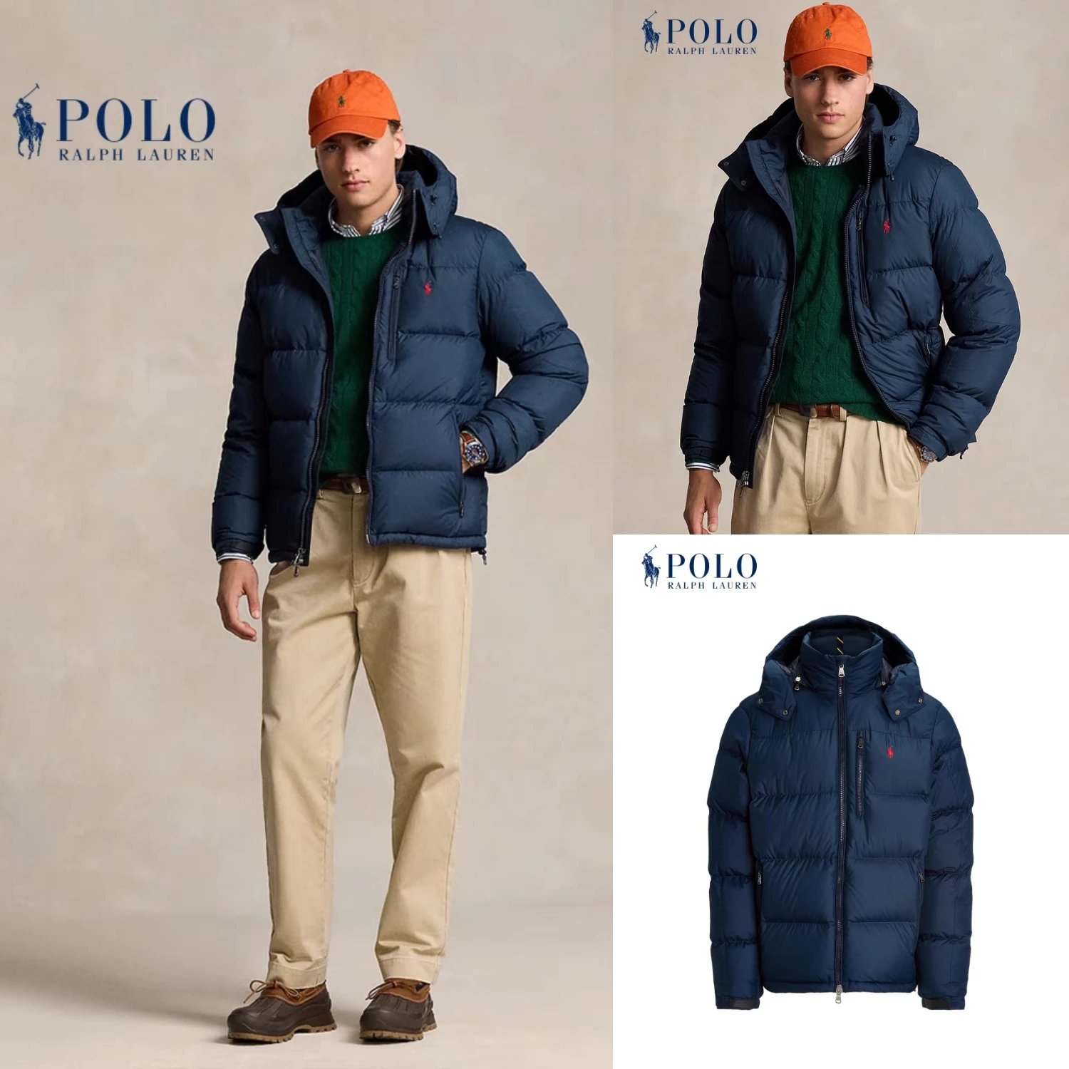 Polo Ralph Lauren Puffer Jacket Navy Hooded Winter Coat