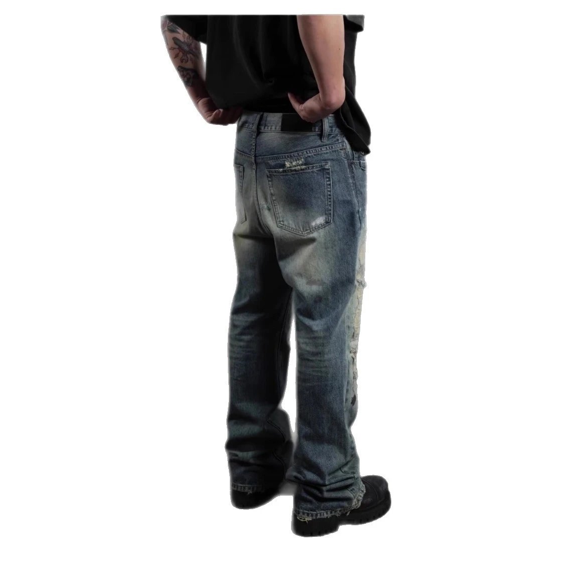 Distressed Denim Jeans Light Blue Ripped Flare Style