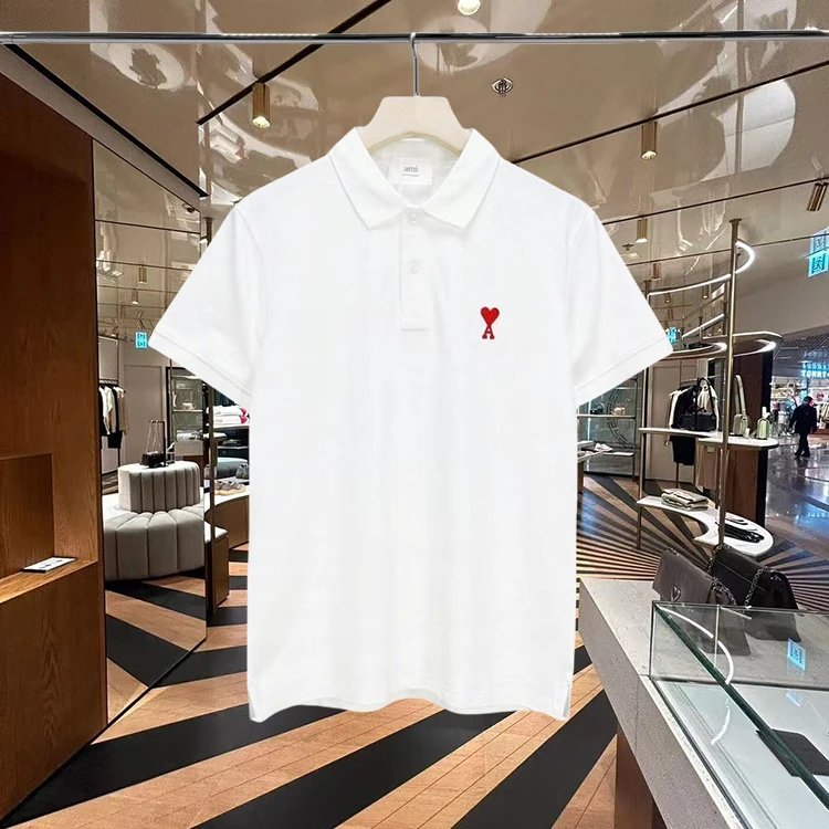 Ami Paris Navy Blue Heart Logo Classic Polo Shirt