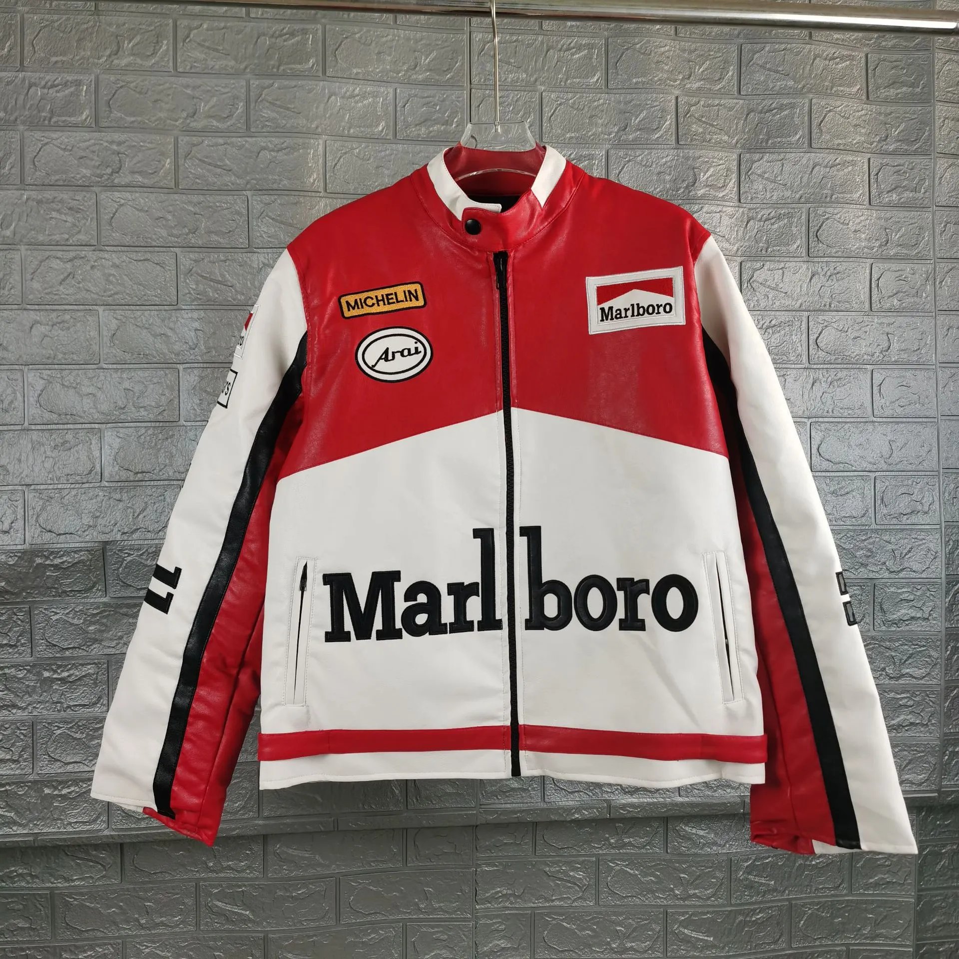 Marlboro x Michelin Racing Leather Jacket Red White Black - 1