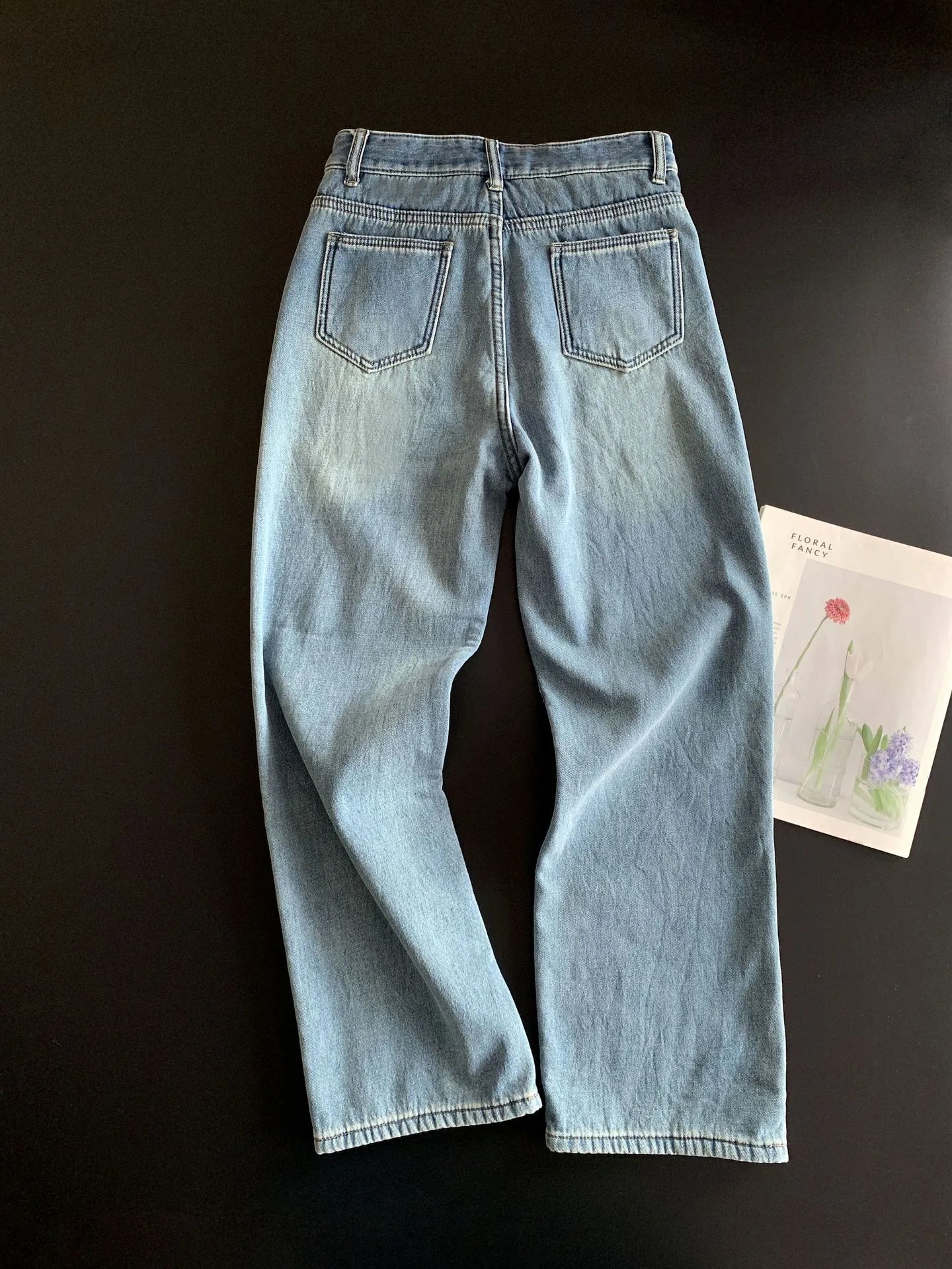 Denim Straight Leg Light Blue Fleece Lined Jeans