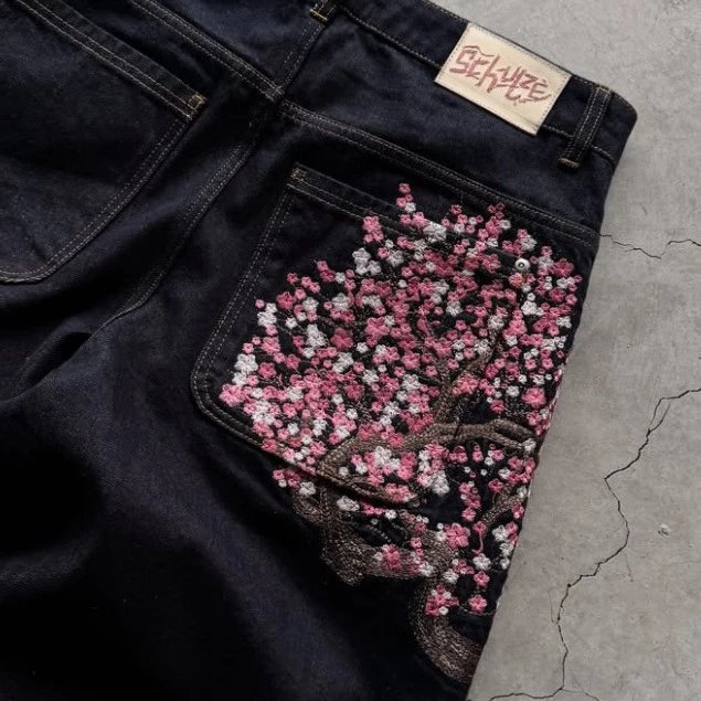 Retro Plum Blossom Embroidery Straight Pants photo 5