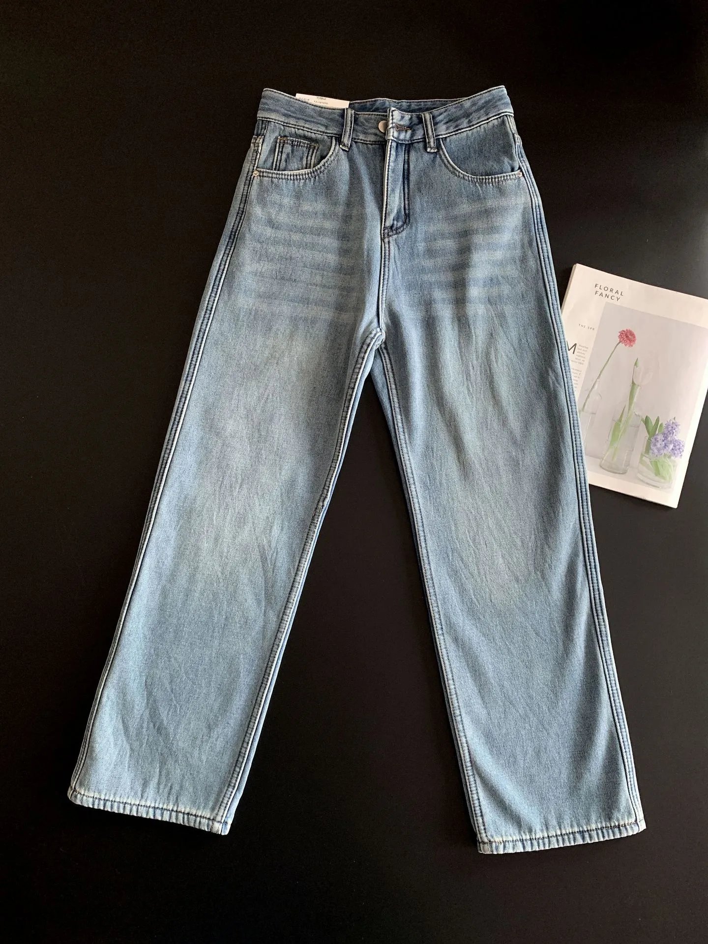 Denim Straight Leg Light Blue Fleece Lined Jeans
