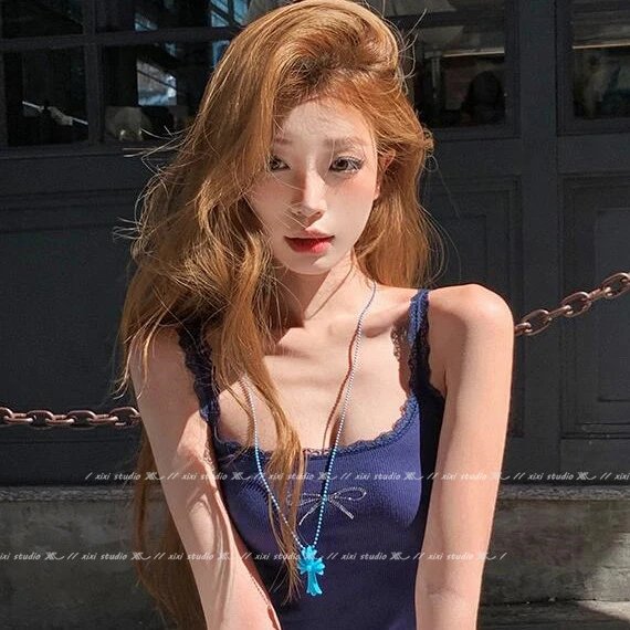 Blue Cross Pendant Beaded Chain Necklace