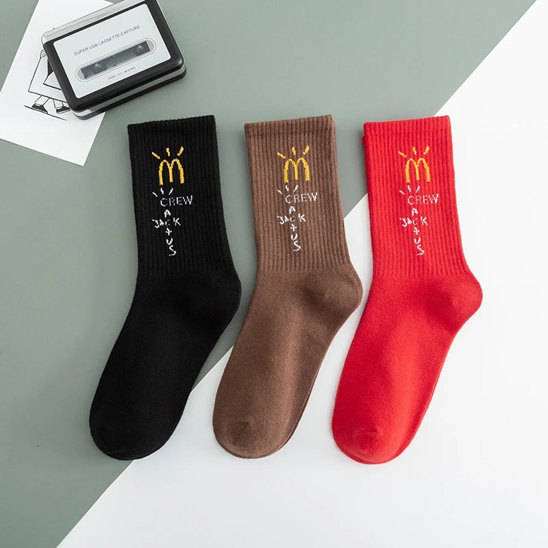 Cotton Crew Socks Black Brown Red Streetwear