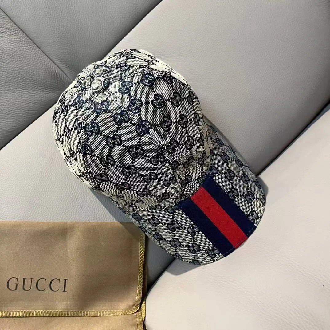 Gucci GG Marmont Beige Black Tan Web Stripe Baseball Cap