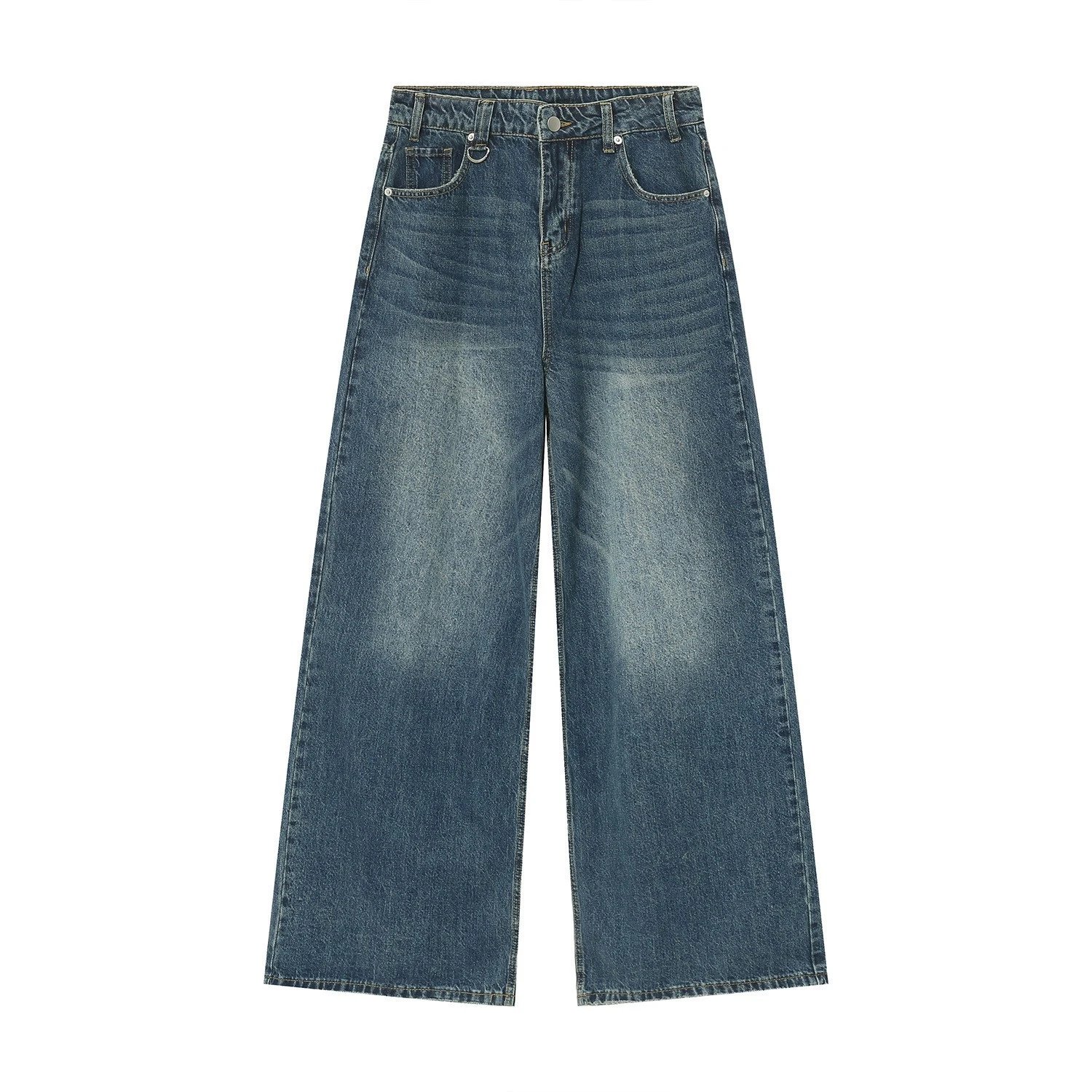 Black Wide Leg Denim Pants With Metal Ring Detail