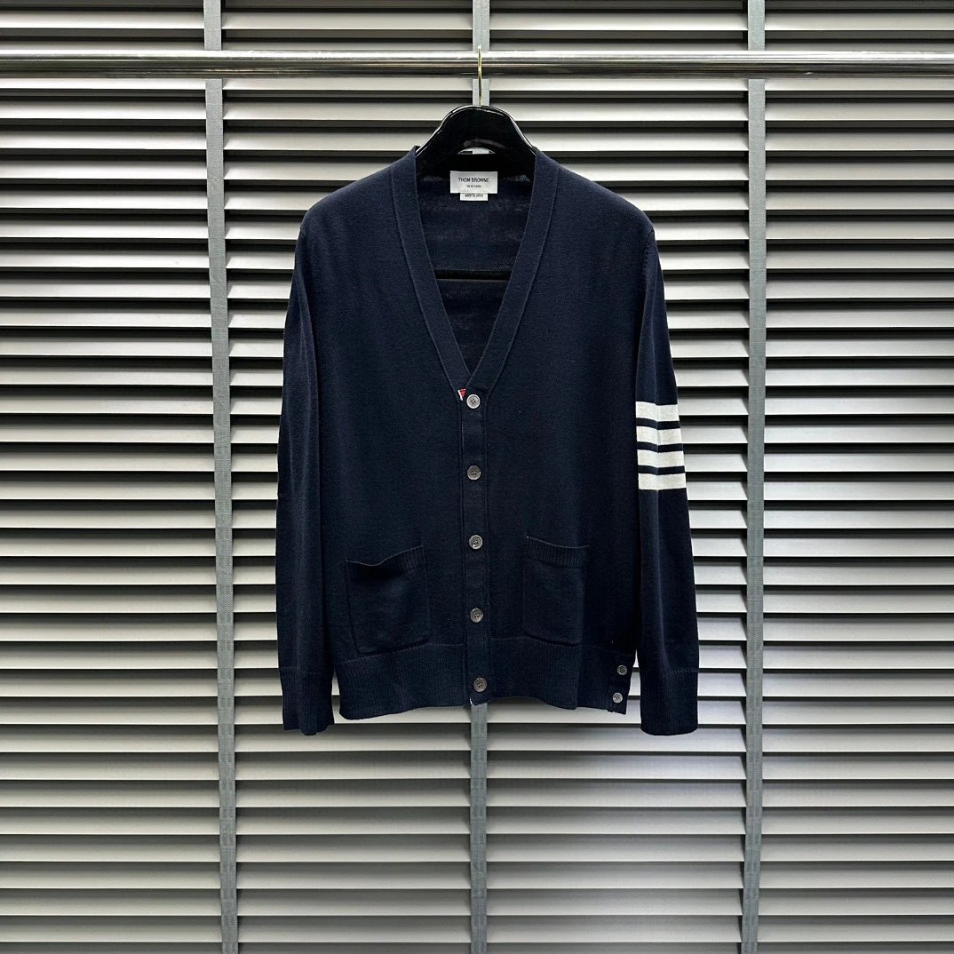 Thom Browne V-Neck Cardigan Gray Classic Knit Sweater