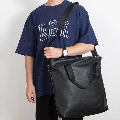 Black Leather Tote Bag Black Minimalist Shoulder Bag