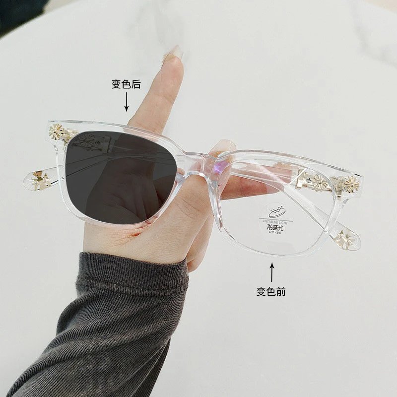 Black Acetate Eyeglasses with Gold Flower Embellishments Vintage Style